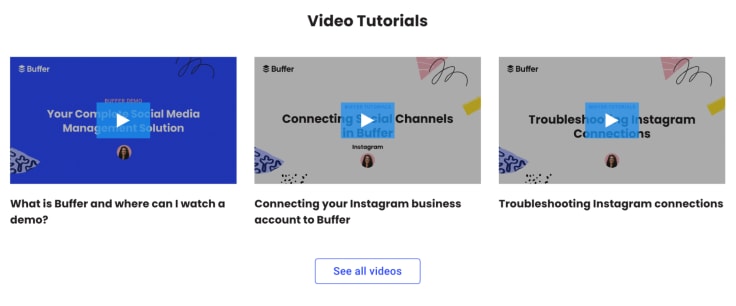 knowledge base video section example view of inside the buffer online help center