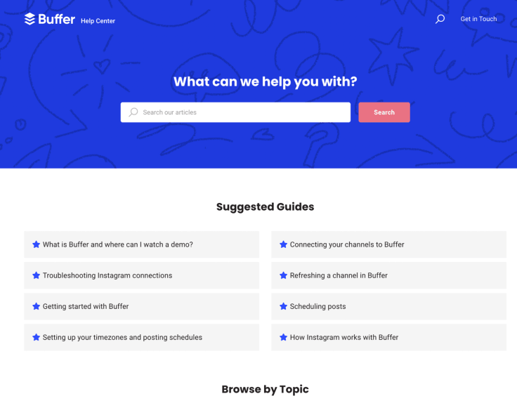 knowledge base example of the buffer online customer help center
