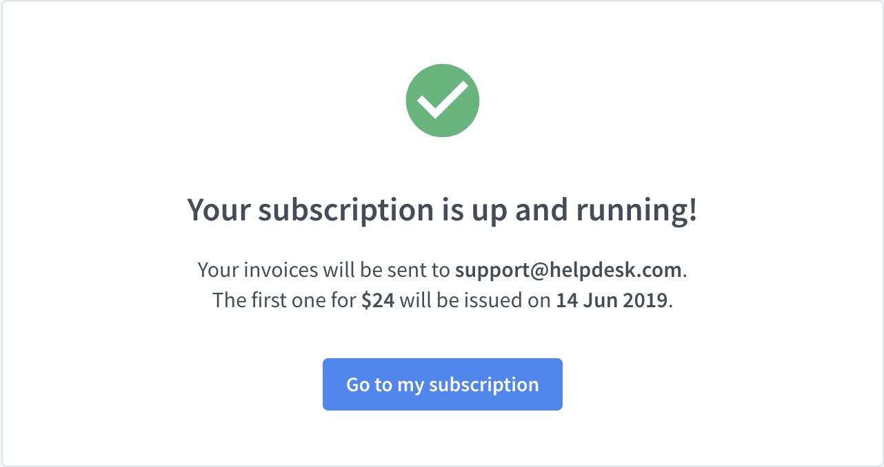 Subscription - a confirmation screen