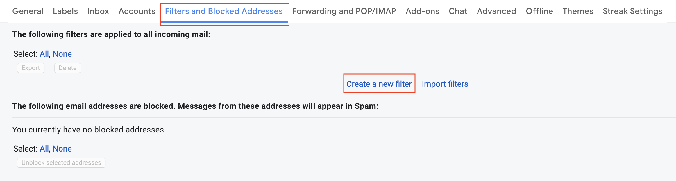 Creating filters in Gmail.