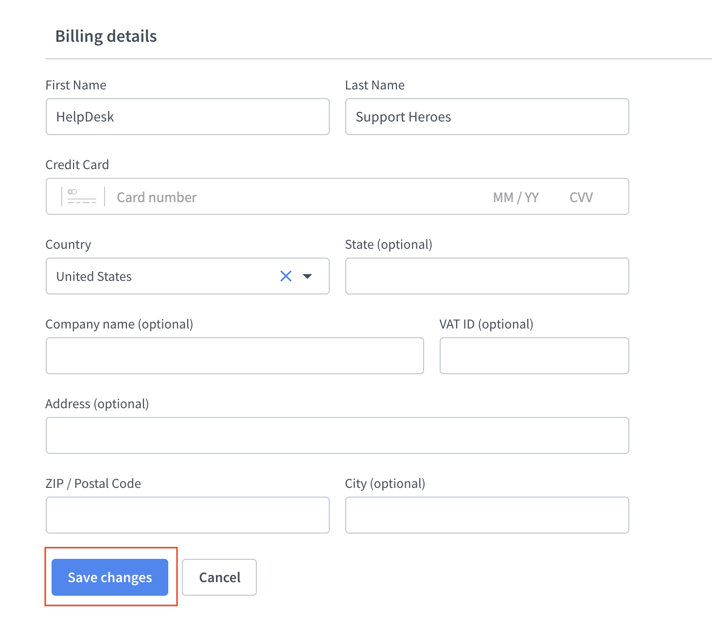 Billing details view