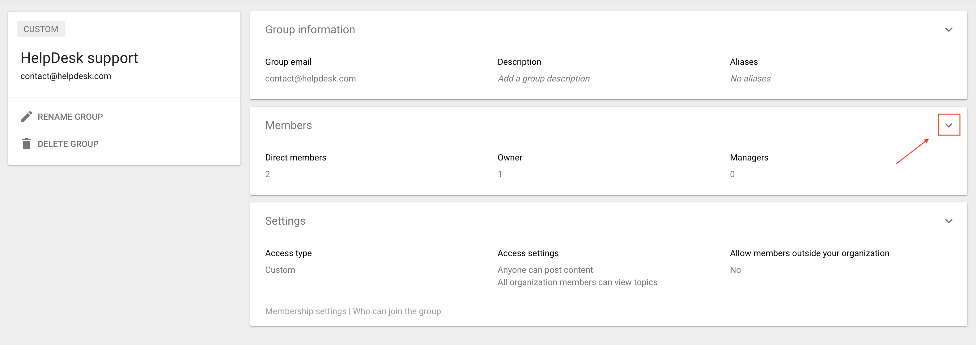 The Members section in Google Groups.