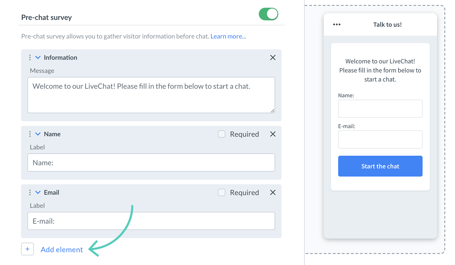 Add element to pre-chat form