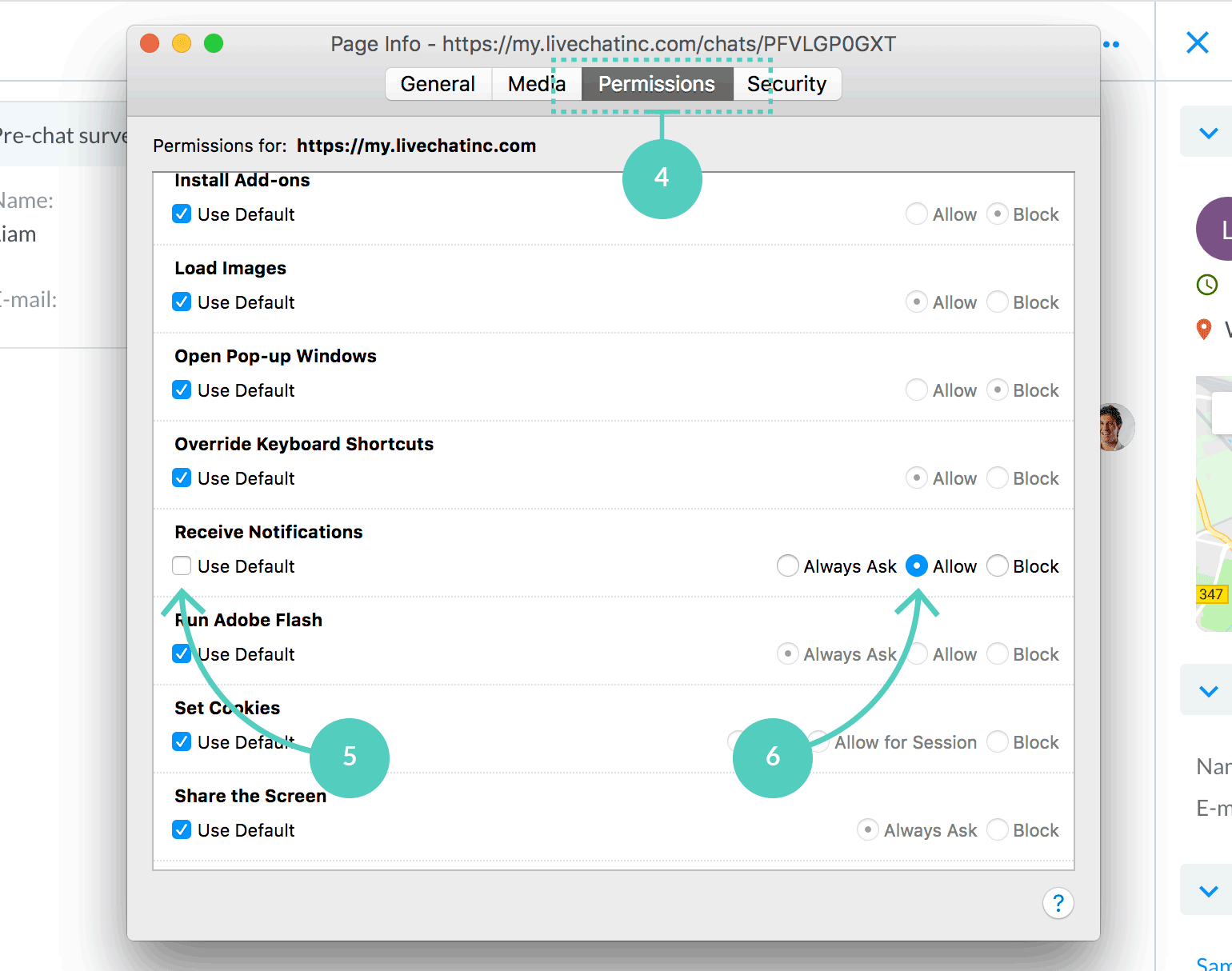 Allow notifications in site permissions