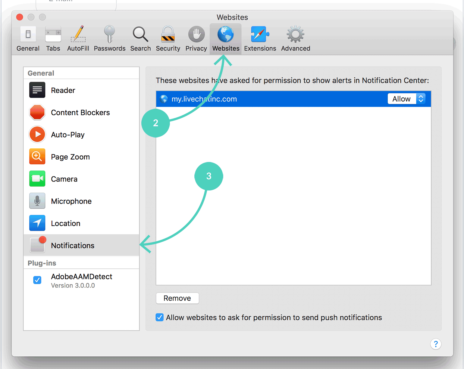 Change LiveChat notifications in Safari