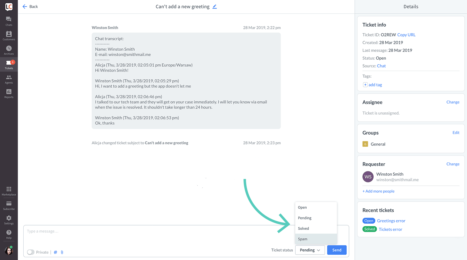 Change ticket status