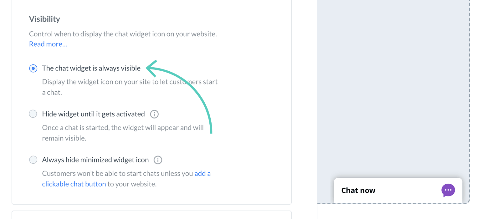 Chat widget configurator: set widget to always visible