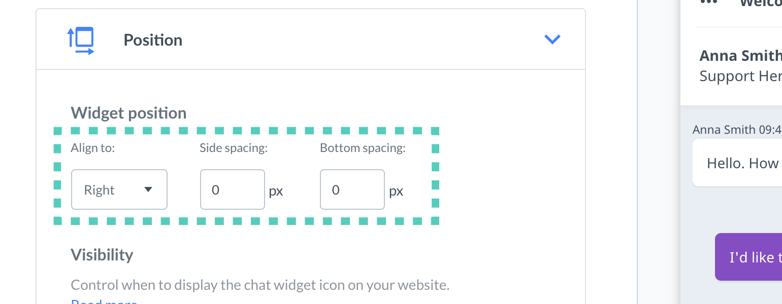 Chat widget configurator Set widgets position