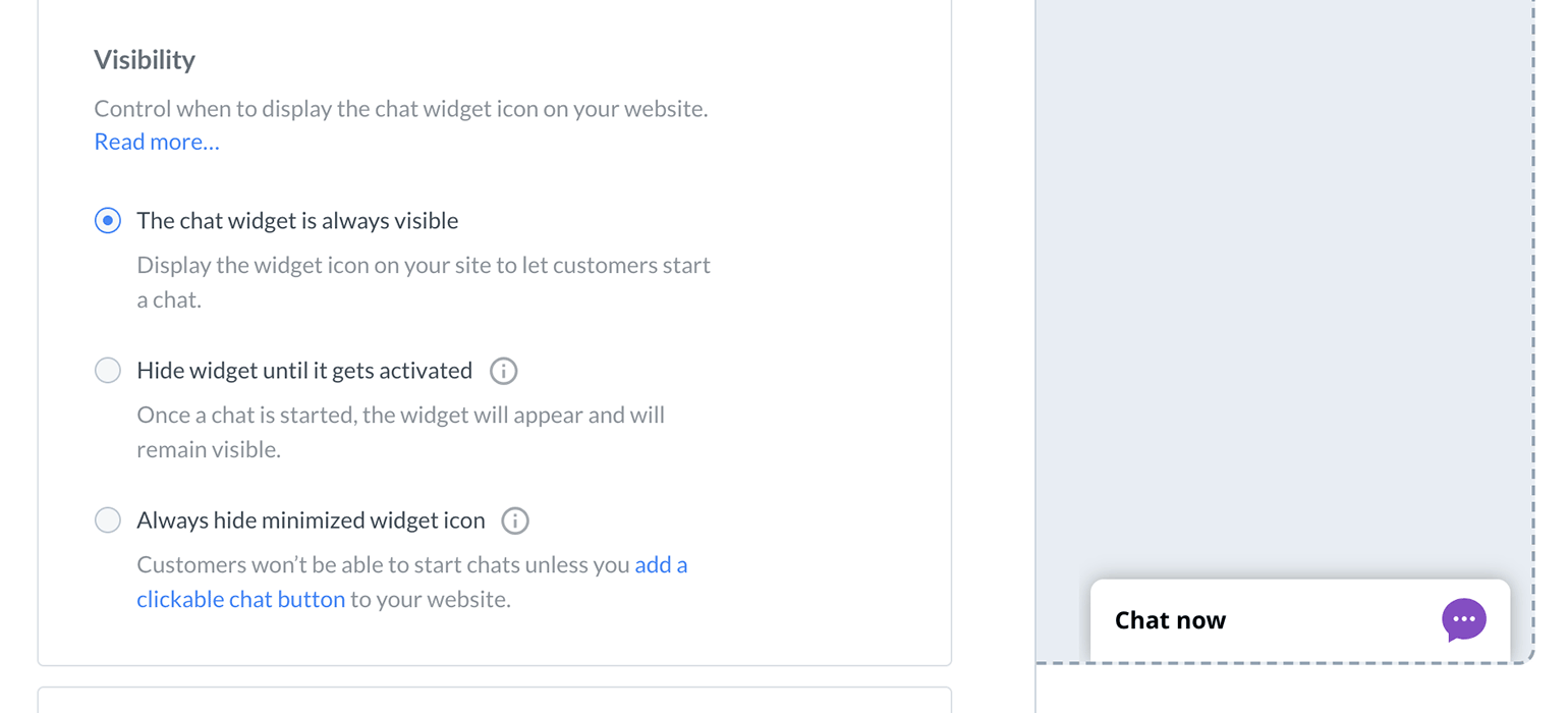 Chat Widget Visibility Livechat Help Center