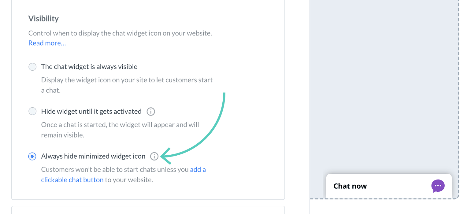Chat widget visibility always hide minimized widget icon
