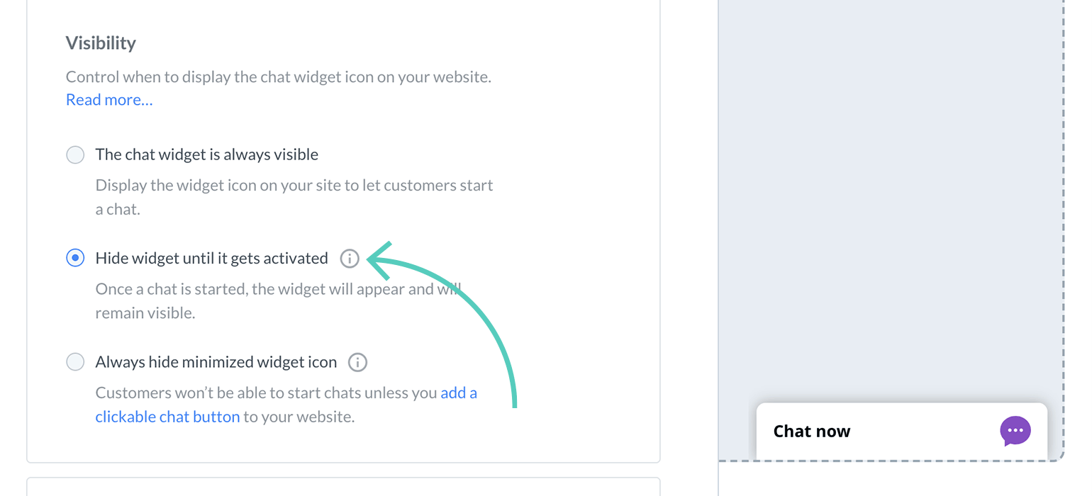 Chat widget configurator: hide widget until it gets activated