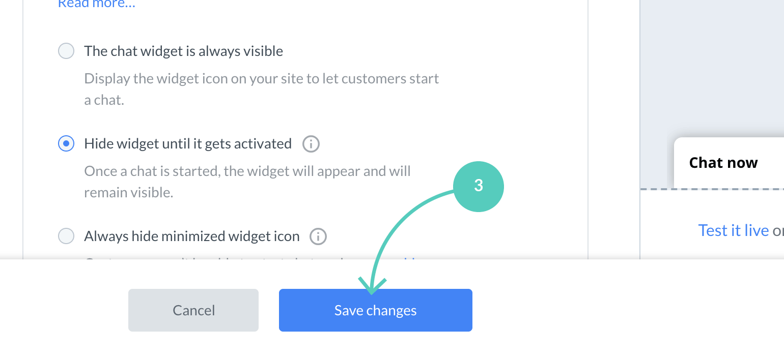 Chat widget visibility save changes