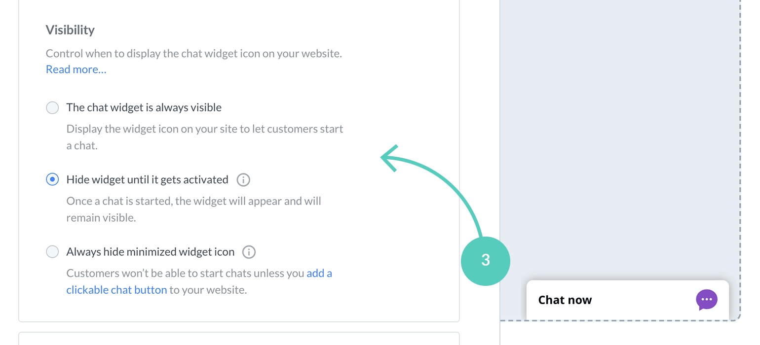 Chat vidget visibility choose a mobile visibility option