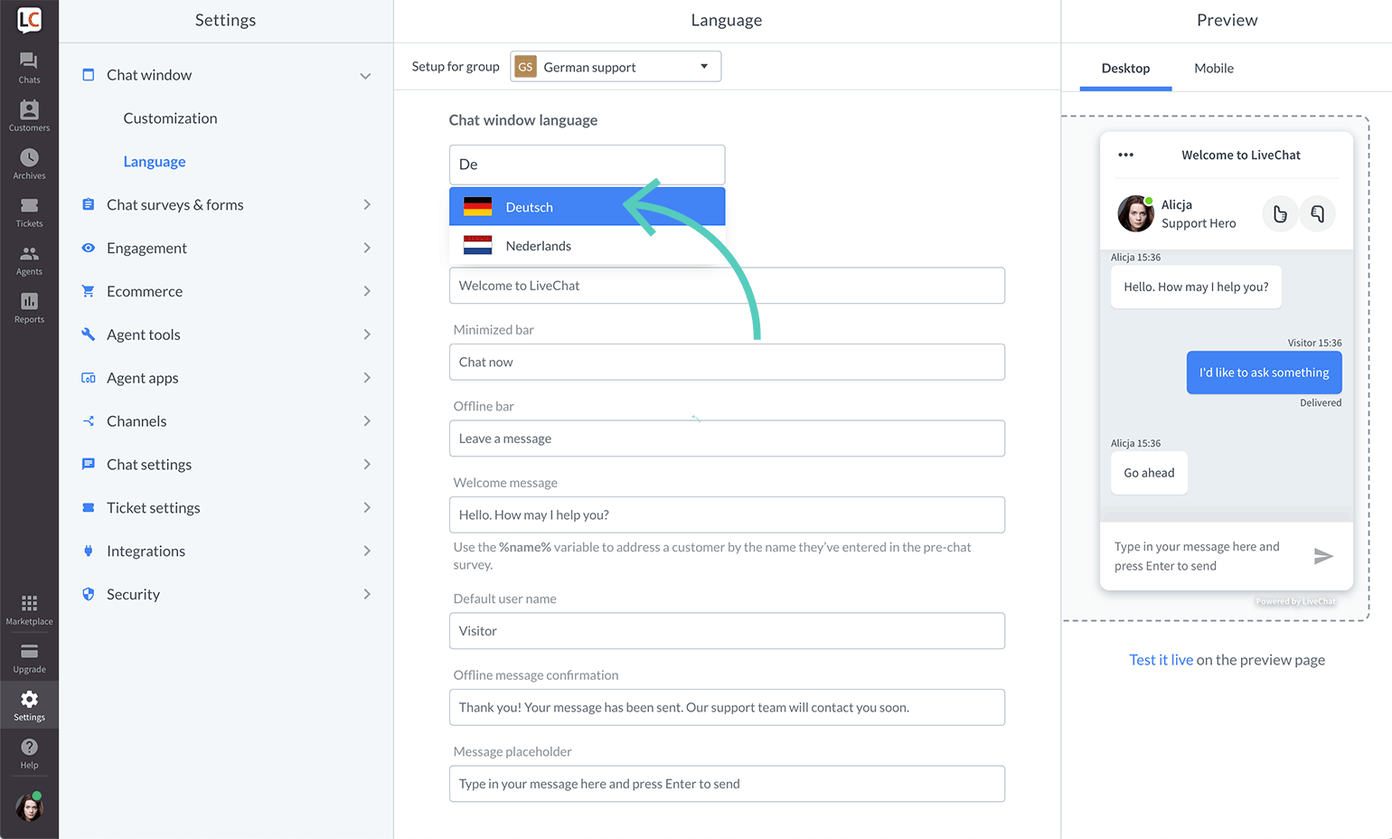 Choose group language