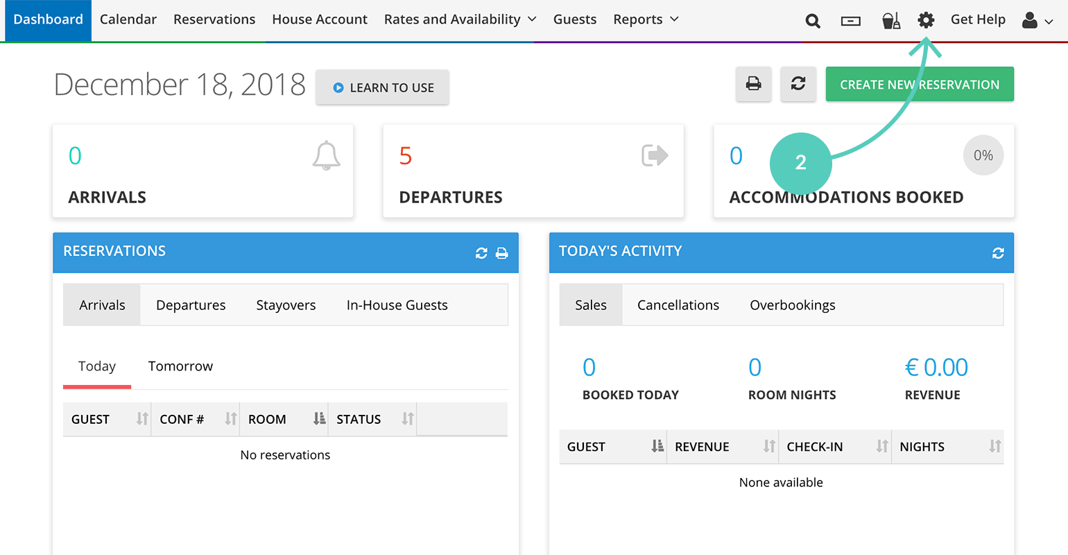 Cloudbeds dashboards: go to Manage