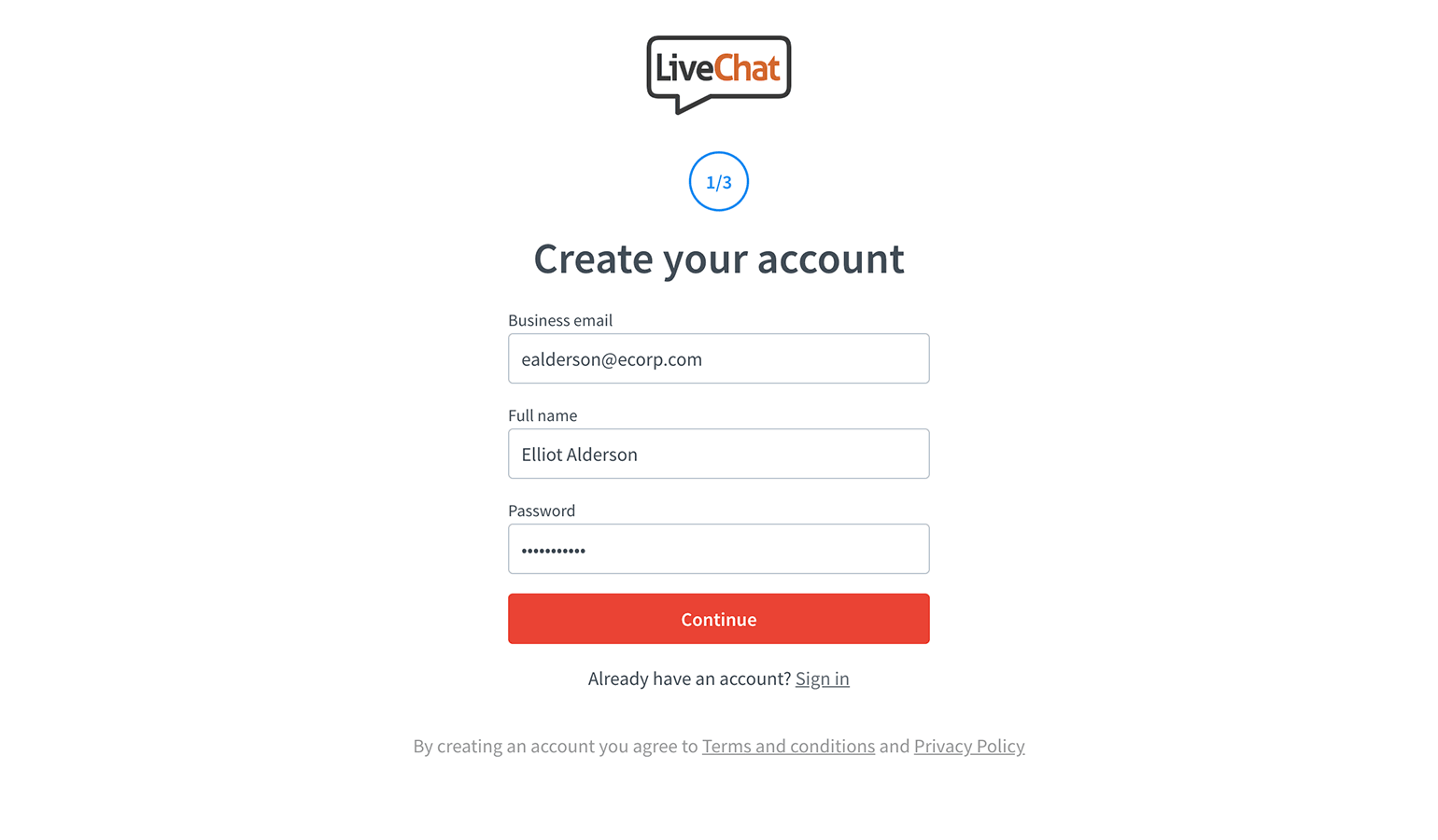 Create LiveChat account