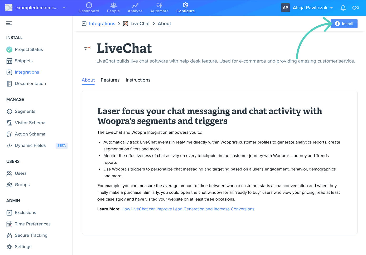 Install LiveChat integration