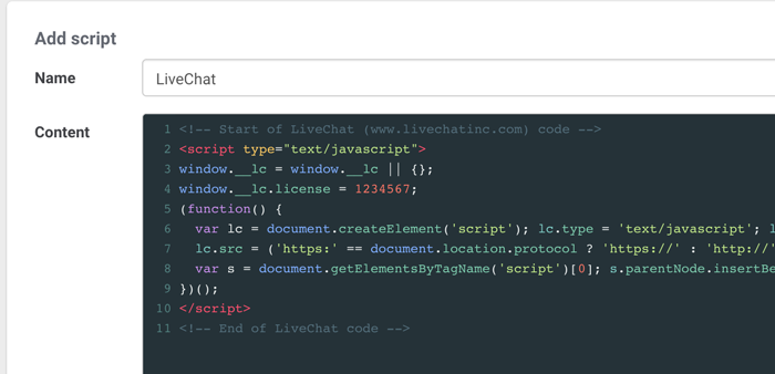 Paste Javascript into Landingi