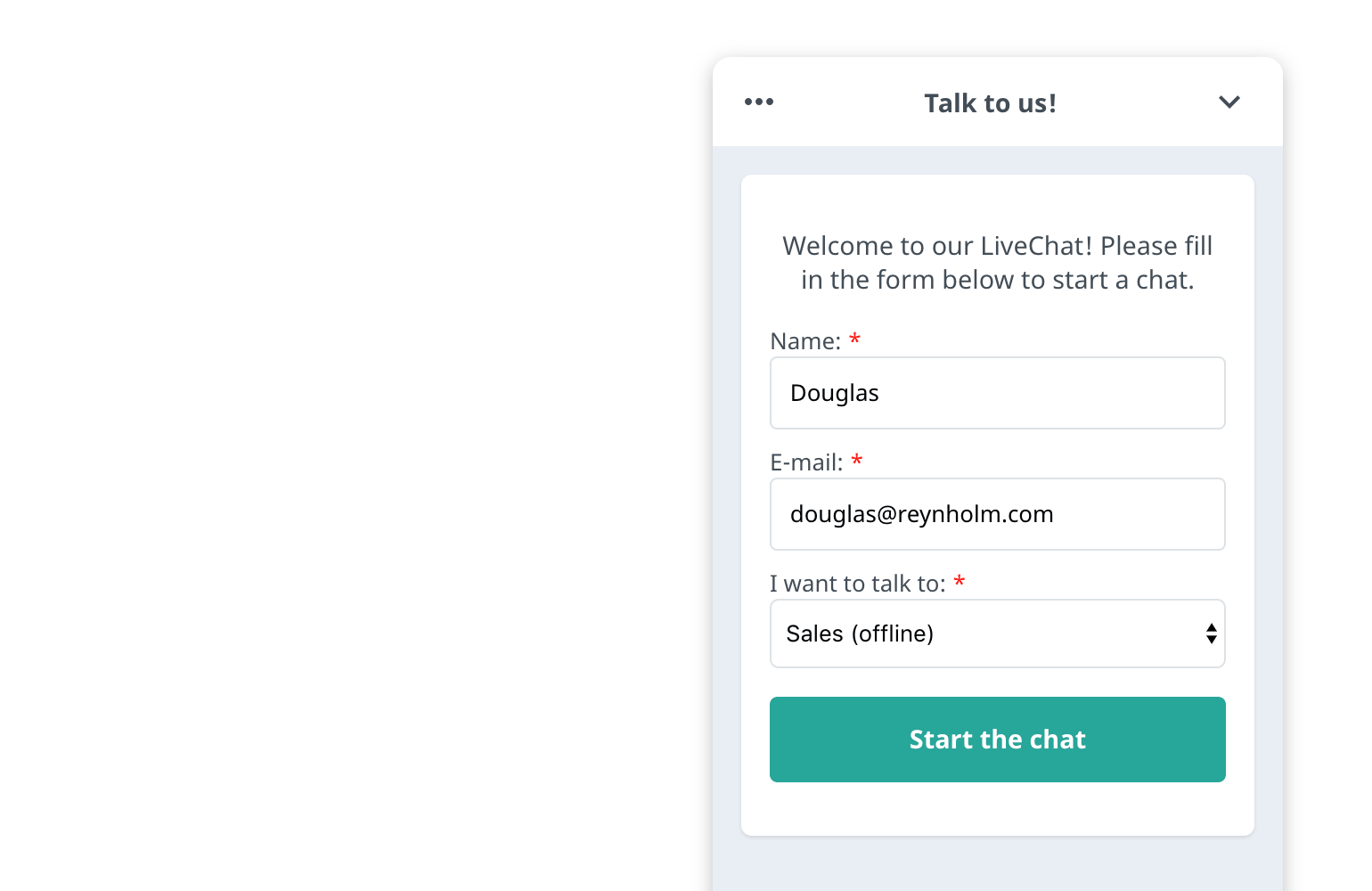 LiveChat Pre-chat form