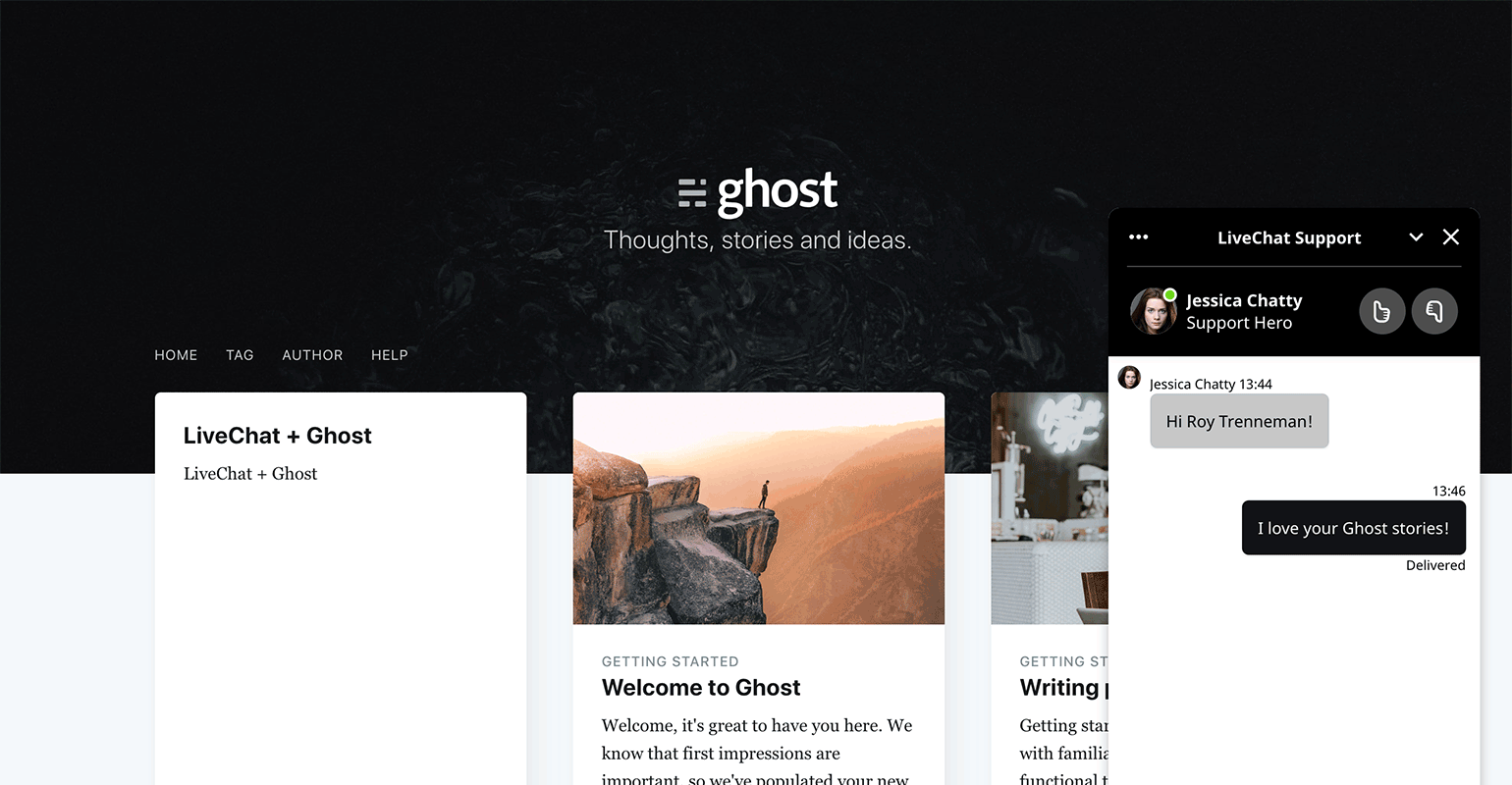 LiveChat widget on Ghost website