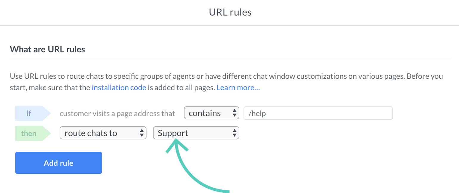 Route chats to a specific group using url rules