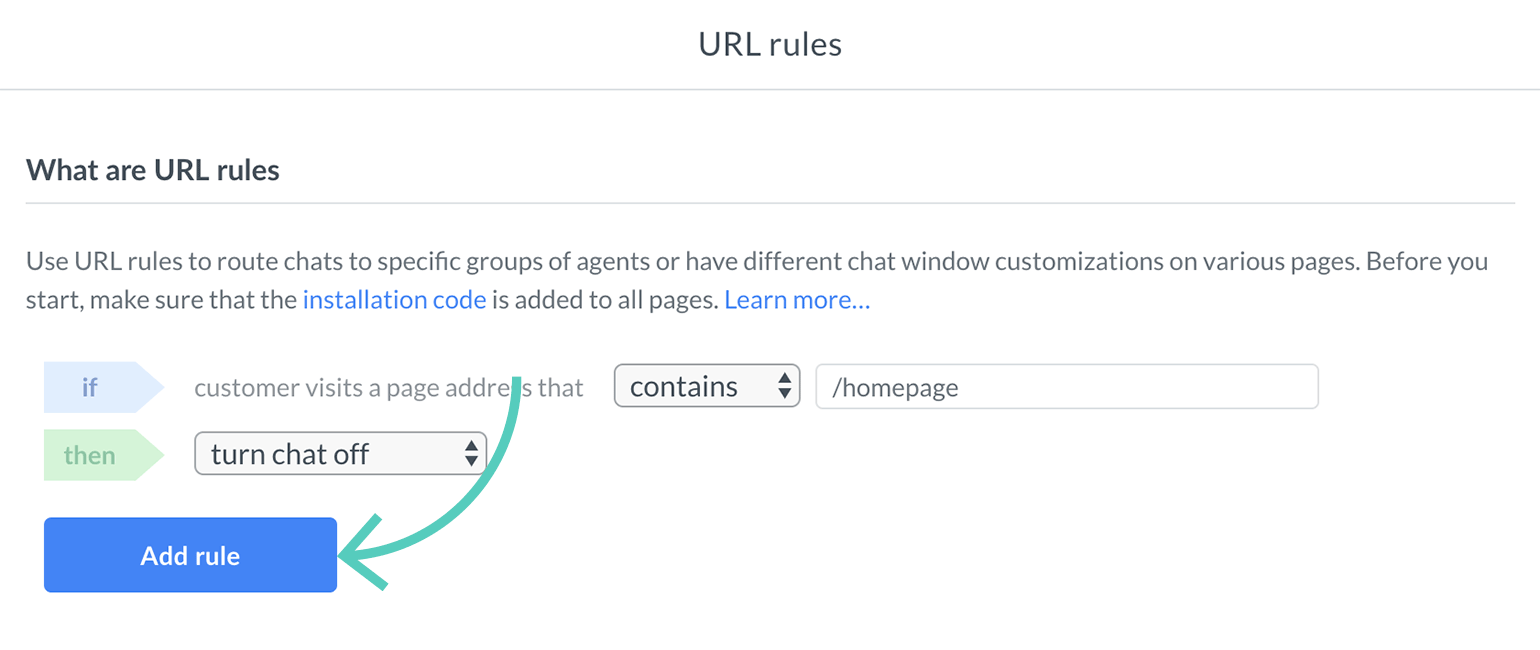 Save a url rule in LiveChat 