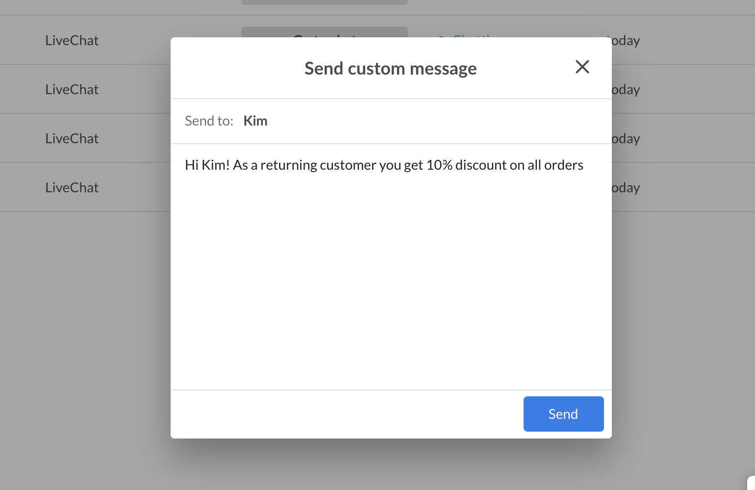 Send cusotom message in LiveChat