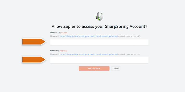 Authorizing application in Zapier - SharpSpring