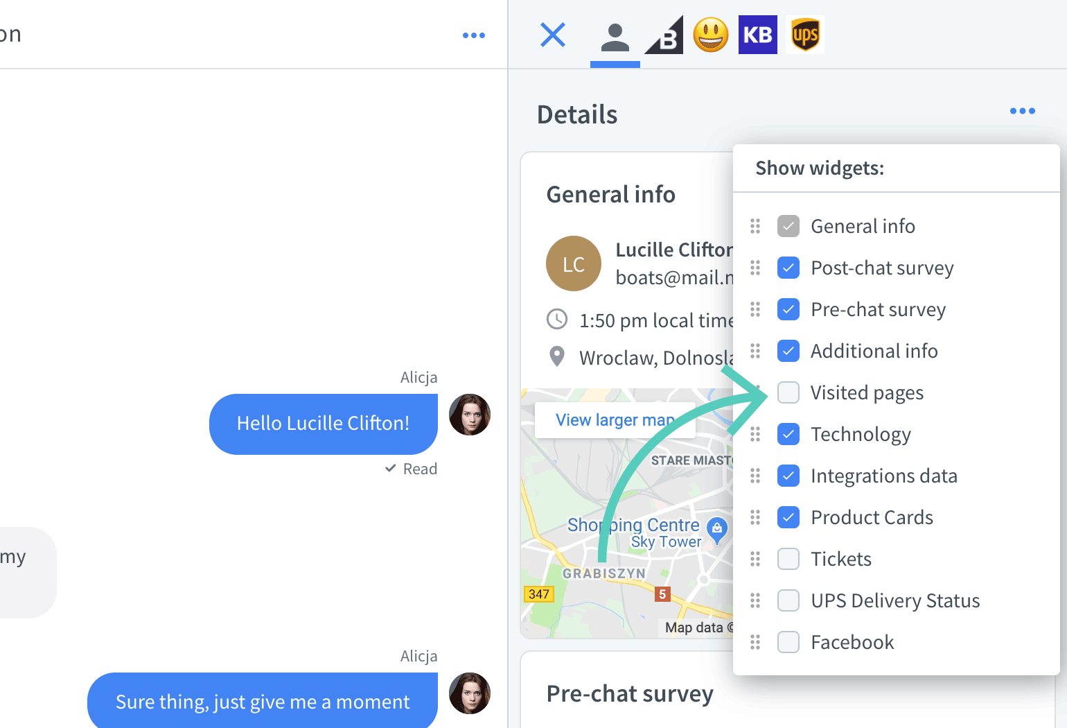 Show and hide widgets in LiveChat 