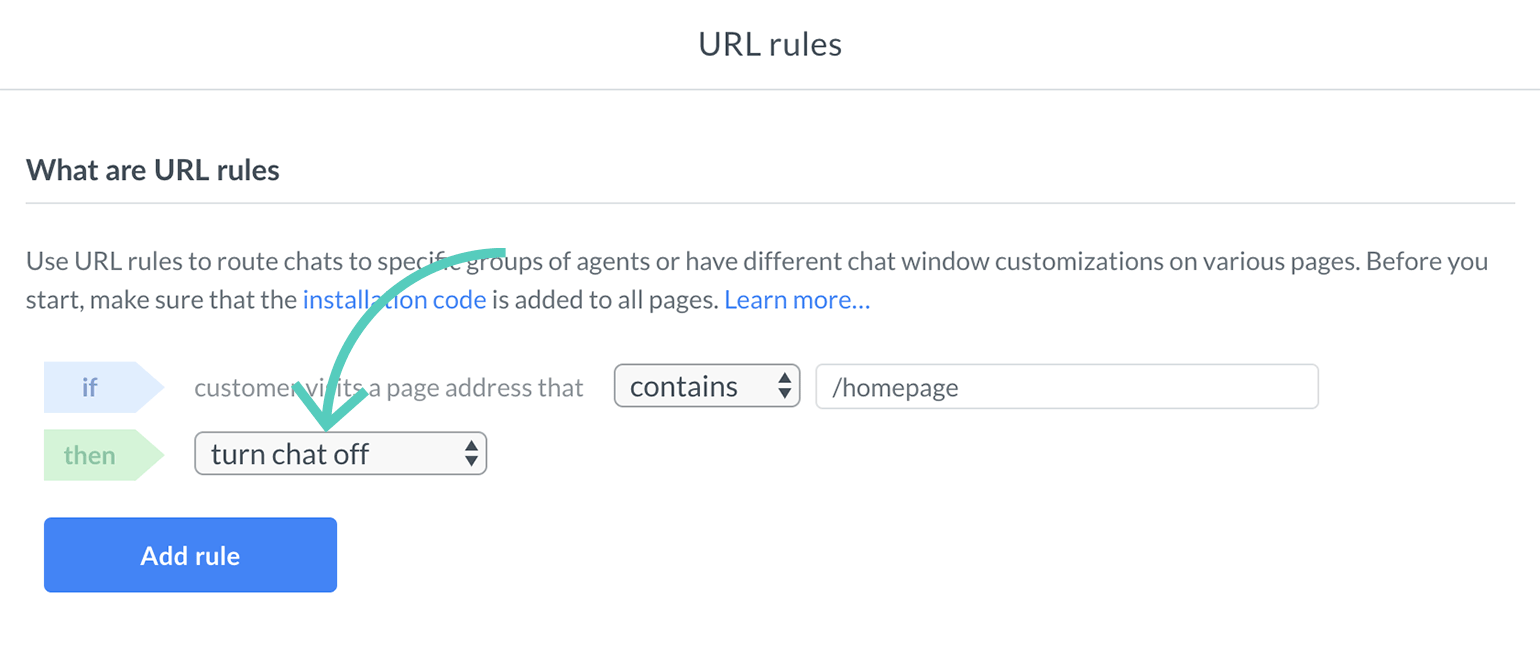 Turn off the chat widget on a specific page