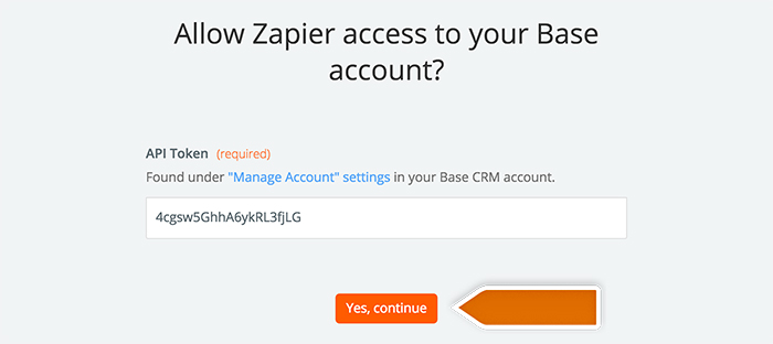 Base CRM integration: Authorizing application in Zapier