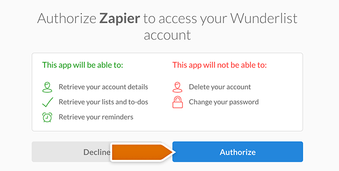 Wunderlist integration: authorizing Zapier&rsquo;s access