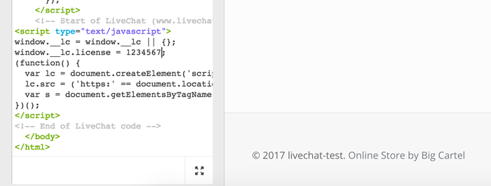 Paste LiveChat code