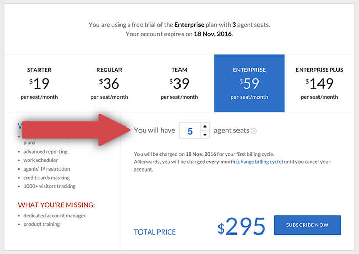 Configuring the number of agent seats in LiveChat