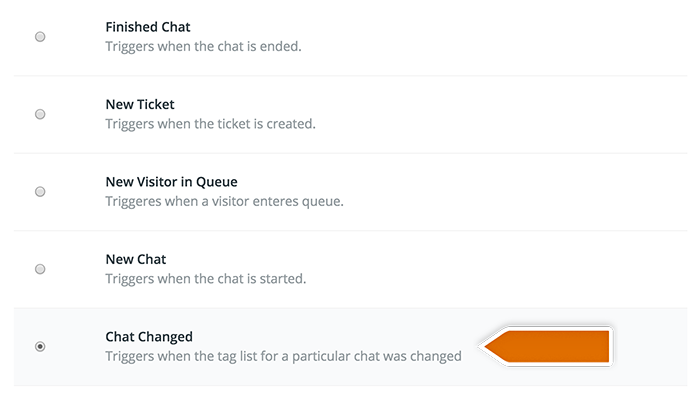 Selecting LiveChat trigger