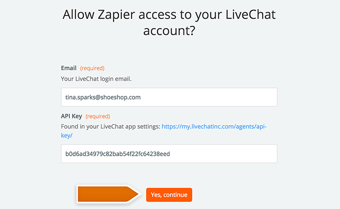 Integration with Todoist: Entering your LiveChat account data