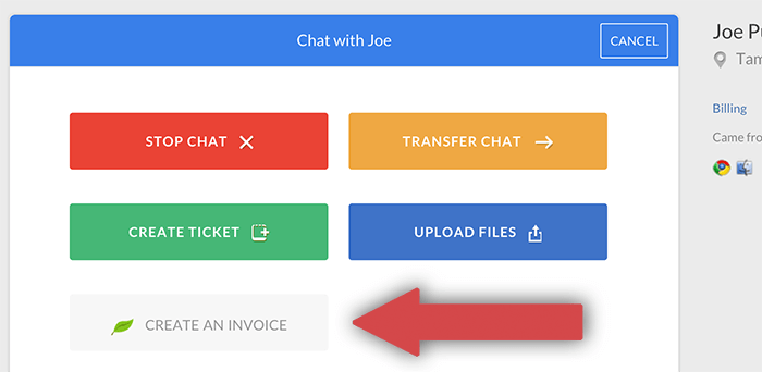 Creating an invoice from LiveChat with FreshBooks