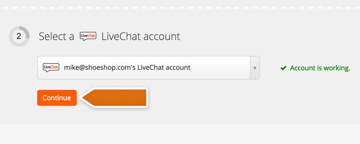 Proceeding with LiveChat account setup