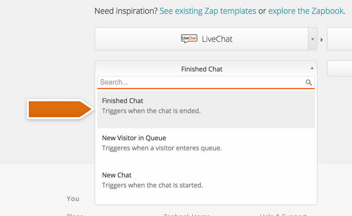 Selecting a trigger for LiveChat