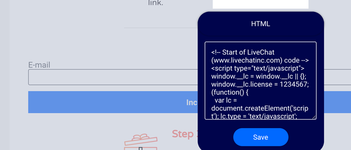 Paste the LiveChat code into the script box.