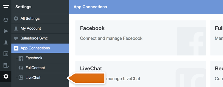 Choose LiveChat from the list of available App Connections
