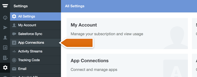 Choose App Connections from the list of available settings