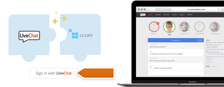 CS-Cart LiveChat: Use Sign in with LiveChat to link CS Cart with your LiveChat