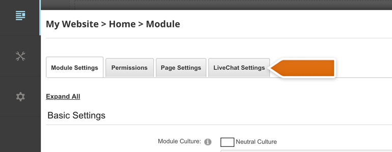 DotNetNuke Chat: go to LiveChat Settings