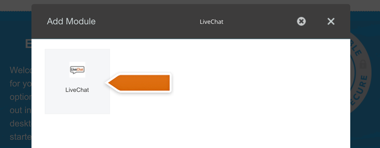 DotNetNuke Chat: Search for LiveChat plugin and click on the plugin&rsquo;s icon