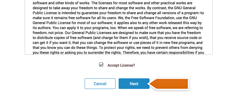 DotNetNuke Chat: accept the license and click on the Next button