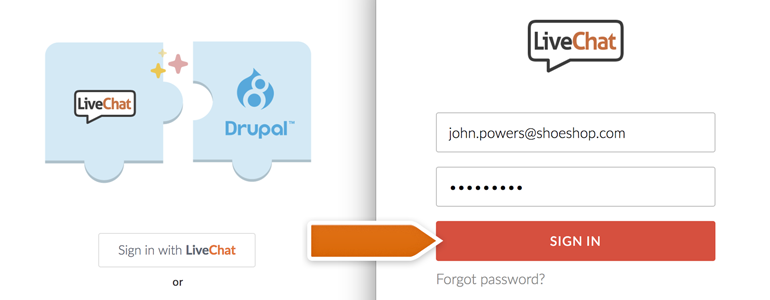 Provide your LiveChat credentials and click on Sign in