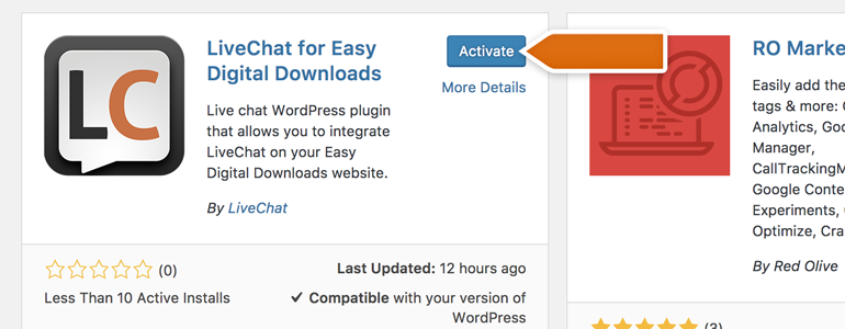 Easy Digital Downloads: After successful installation, click on Activate