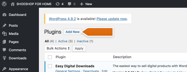 Easy Digital Downloads: Click on Add New button to proceed