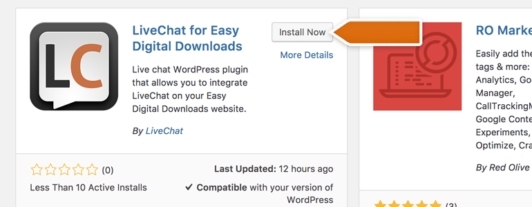 Click on Install Now button, available on the LiveChat for Easy Digital Downloads plugin